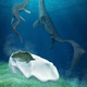 Artist’s interpretation of a baby mosasaur hatching from an egg.